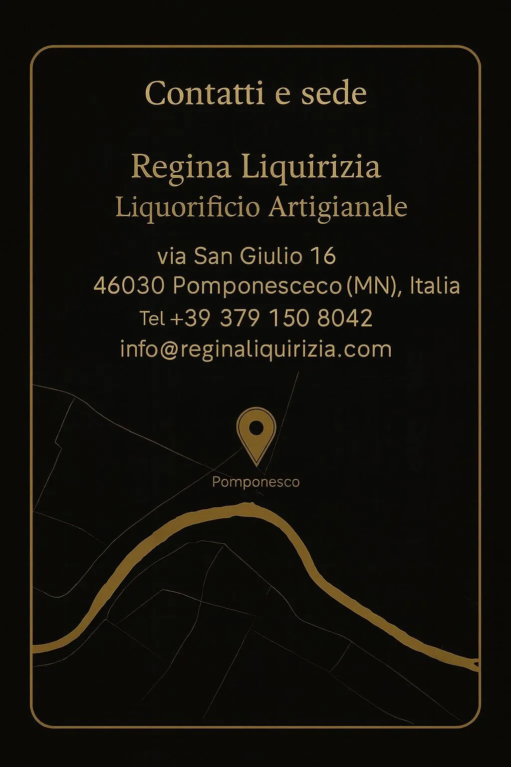 Mappa del laboratorio artigianale Regina Liquirizia a Pomponesco, Mantova – posizione vicino al fiume Po